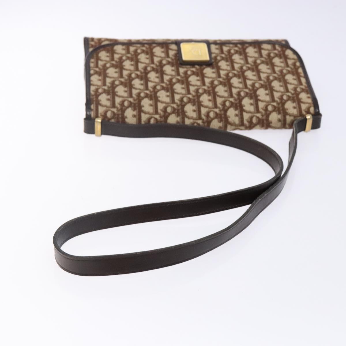 Christian Dior Trotter Canvas Shoulder Bag Brown Gold Auth yk19433