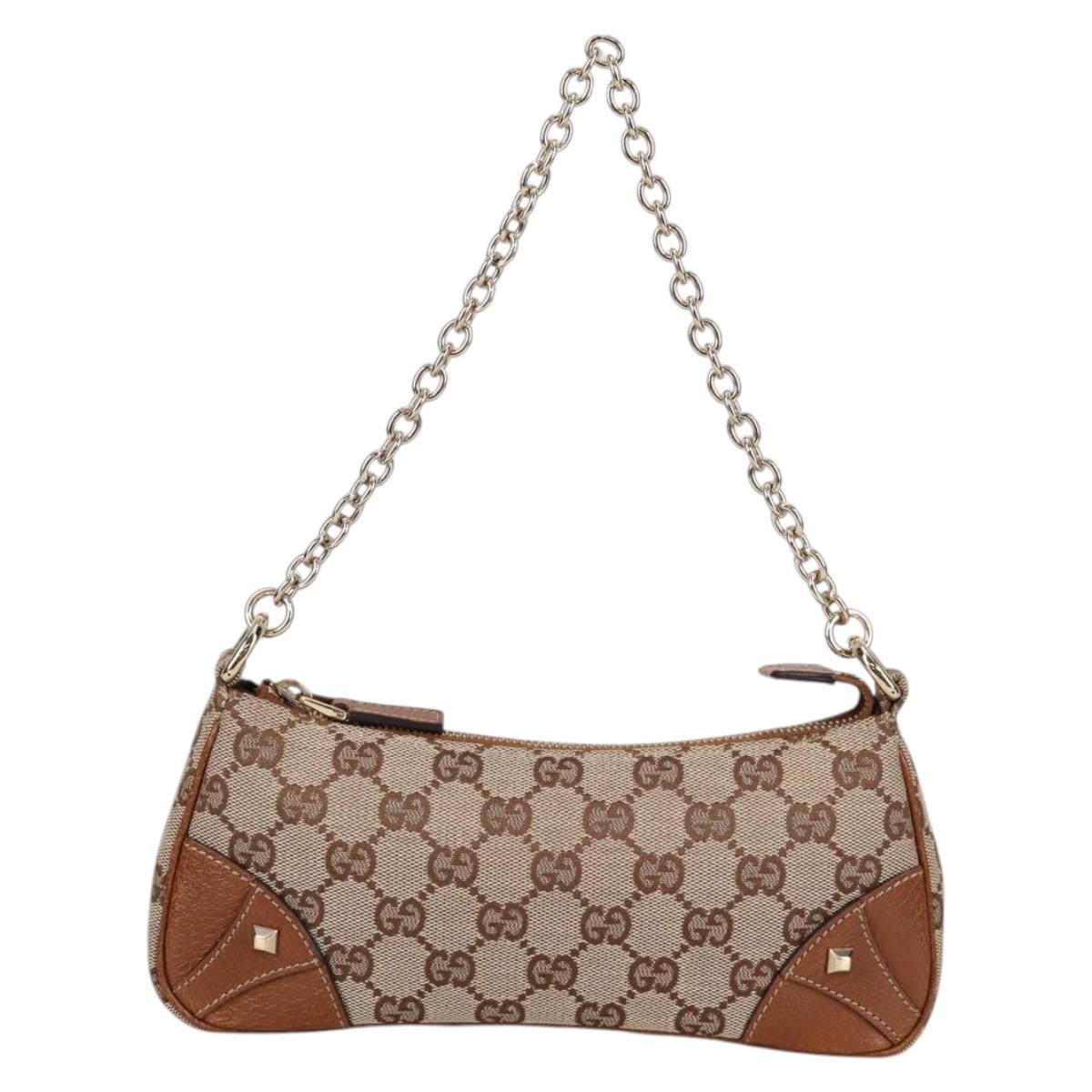 GUCCI GG Canvas Chain Accessory Pouch Beige Gold 120940 Auth yk19441V