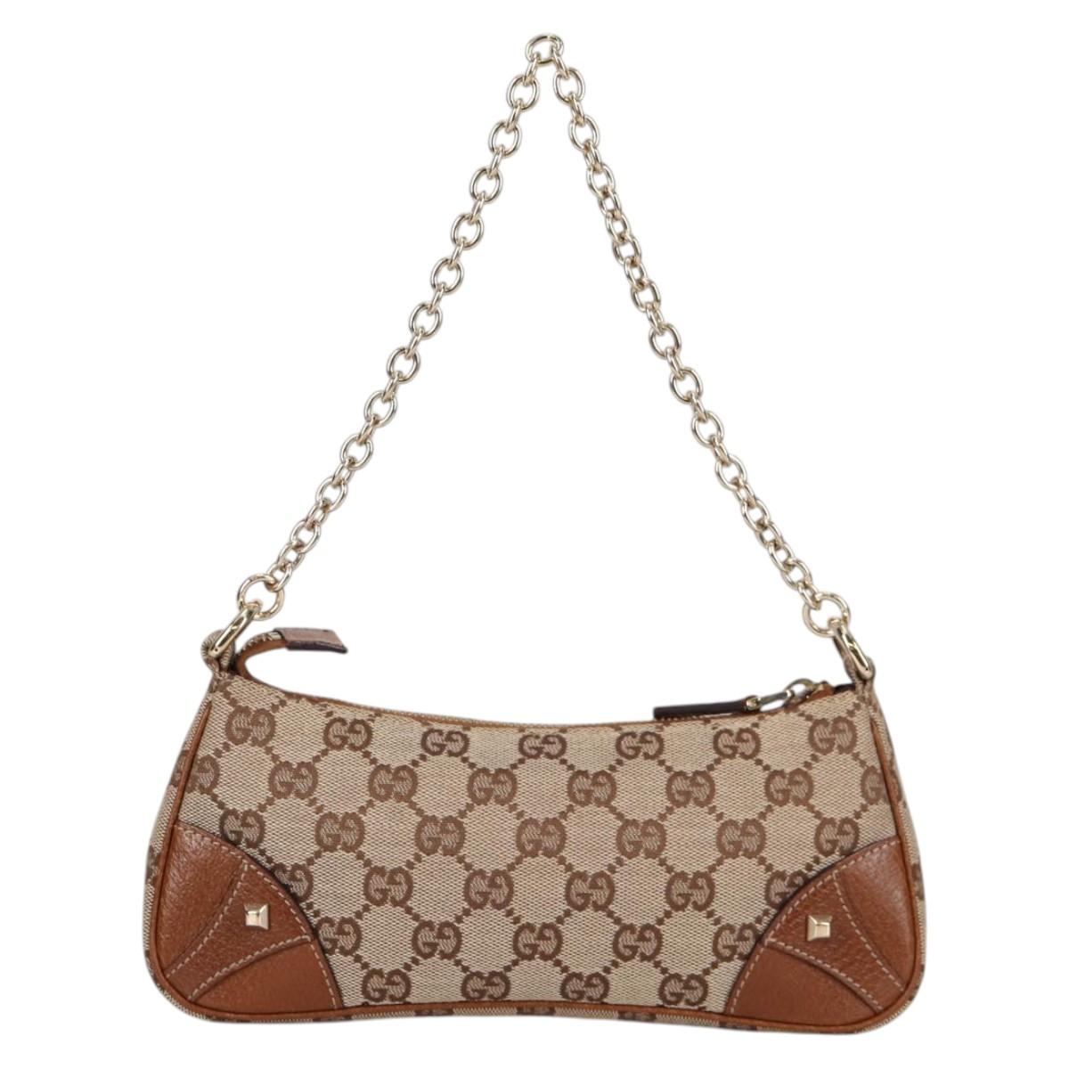 GUCCI GG Canvas Chain Accessory Pouch Beige Gold 120940 Auth yk19441V