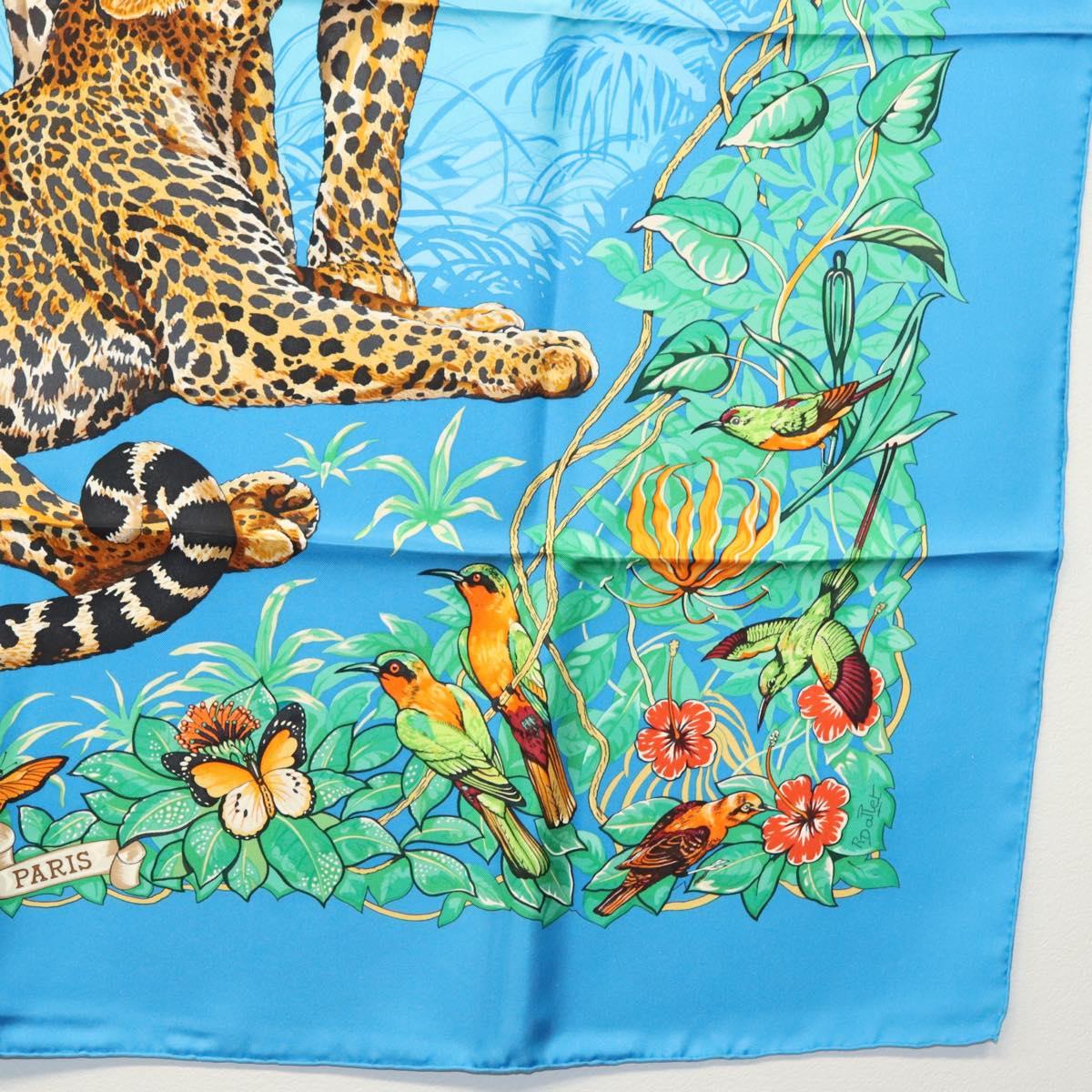 HERMES Carre 90 Scarf ""Jungle Love"" Silk Blue Auth yk19443