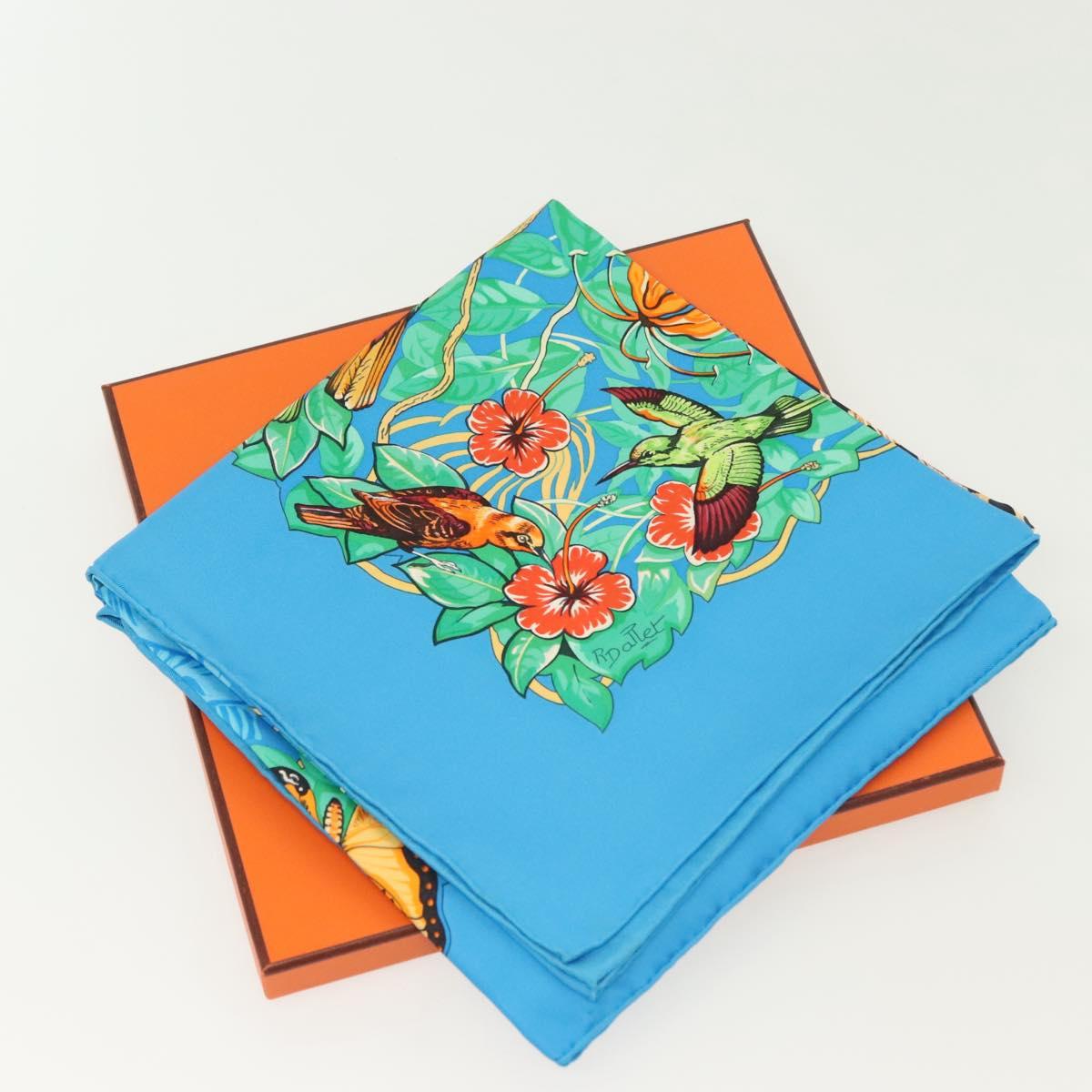 HERMES Carre 90 Scarf ""Jungle Love"" Silk Blue Auth yk19443