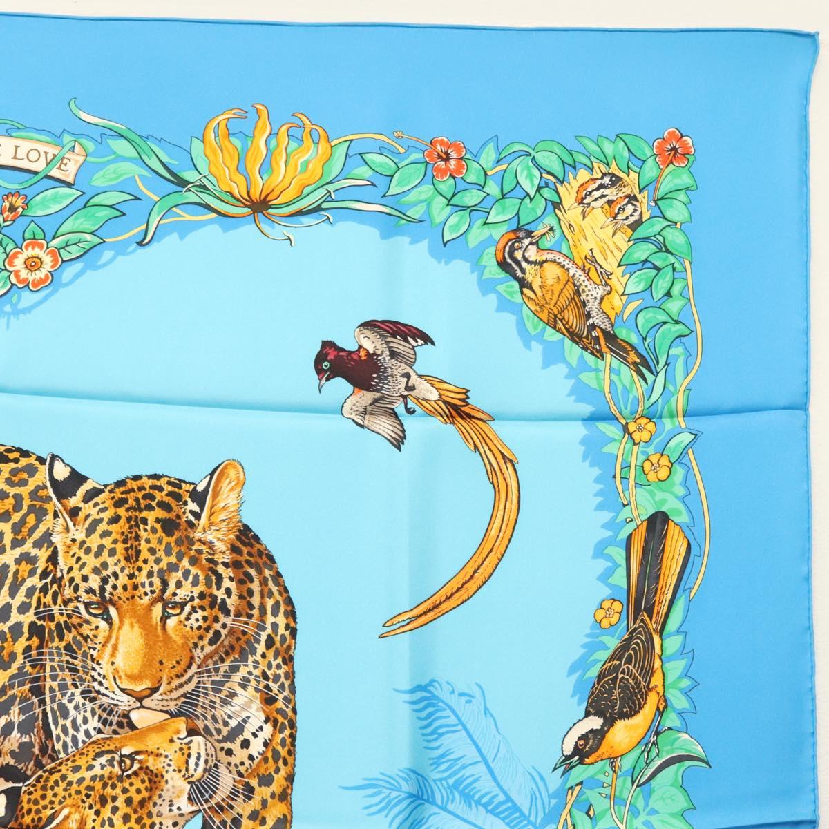 HERMES Carre 90 Scarf ""Jungle Love"" Silk Blue Auth yk19443