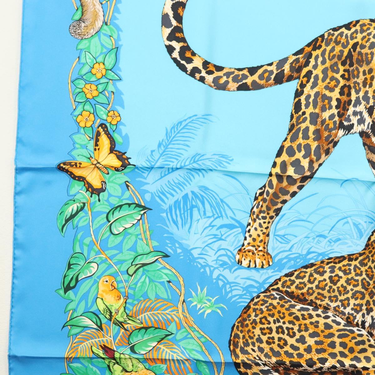 HERMES Carre 90 Scarf ""Jungle Love"" Silk Blue Auth yk19443