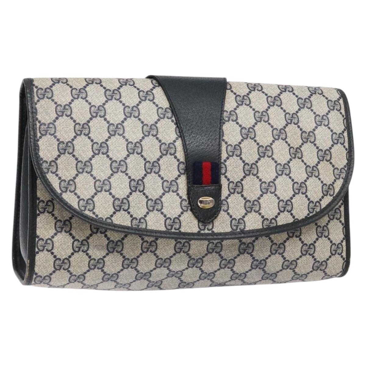GUCCI GG Supreme Sherry Line Clutch Bag PVC Navy Gold 89 01 031 Auth yk19447