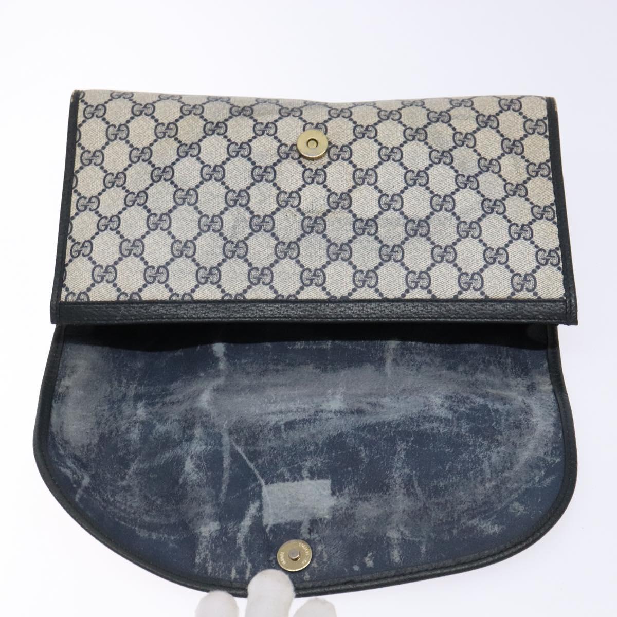 GUCCI GG Supreme Sherry Line Clutch Bag PVC Navy Gold 89 01 031 Auth yk19447