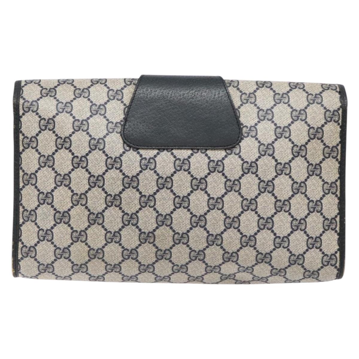GUCCI GG Supreme Sherry Line Clutch Bag PVC Navy Gold 89 01 031 Auth yk19447