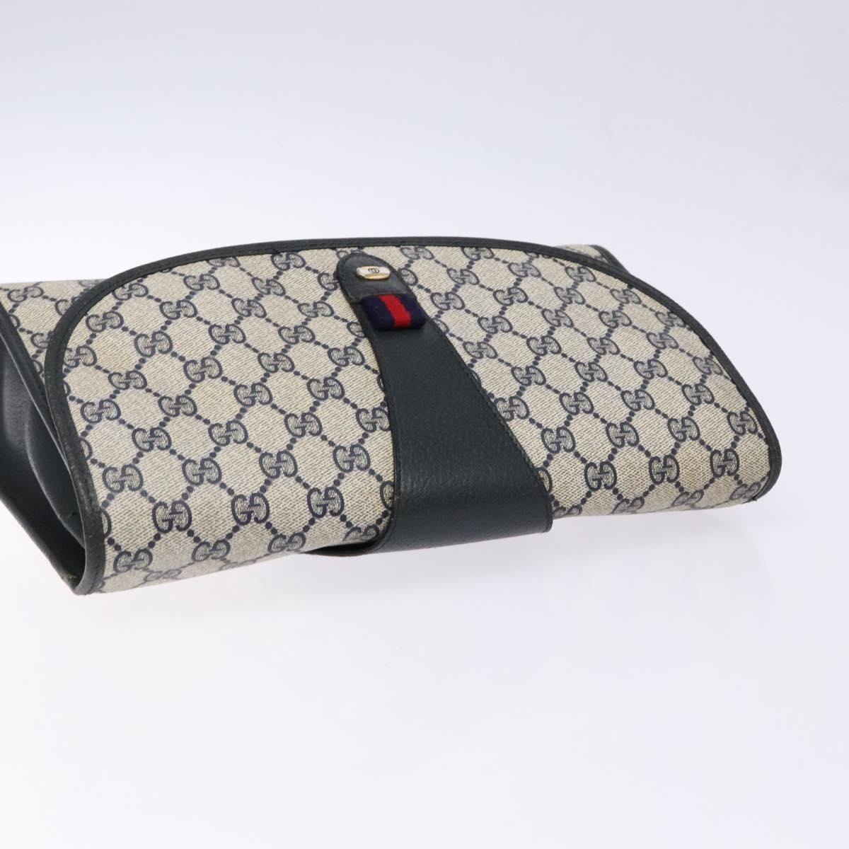 GUCCI GG Supreme Sherry Line Clutch Bag PVC Navy Gold 89 01 031 Auth yk19447