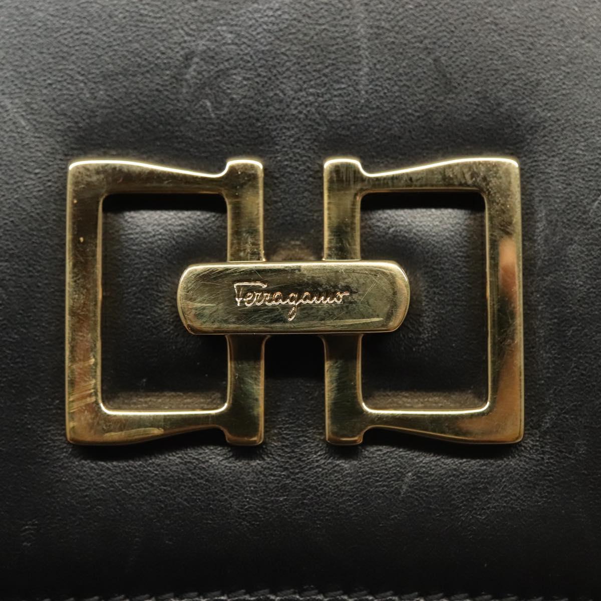Salvatore Ferragamo Shoulder Bag Leather Black Gold Auth yk19470