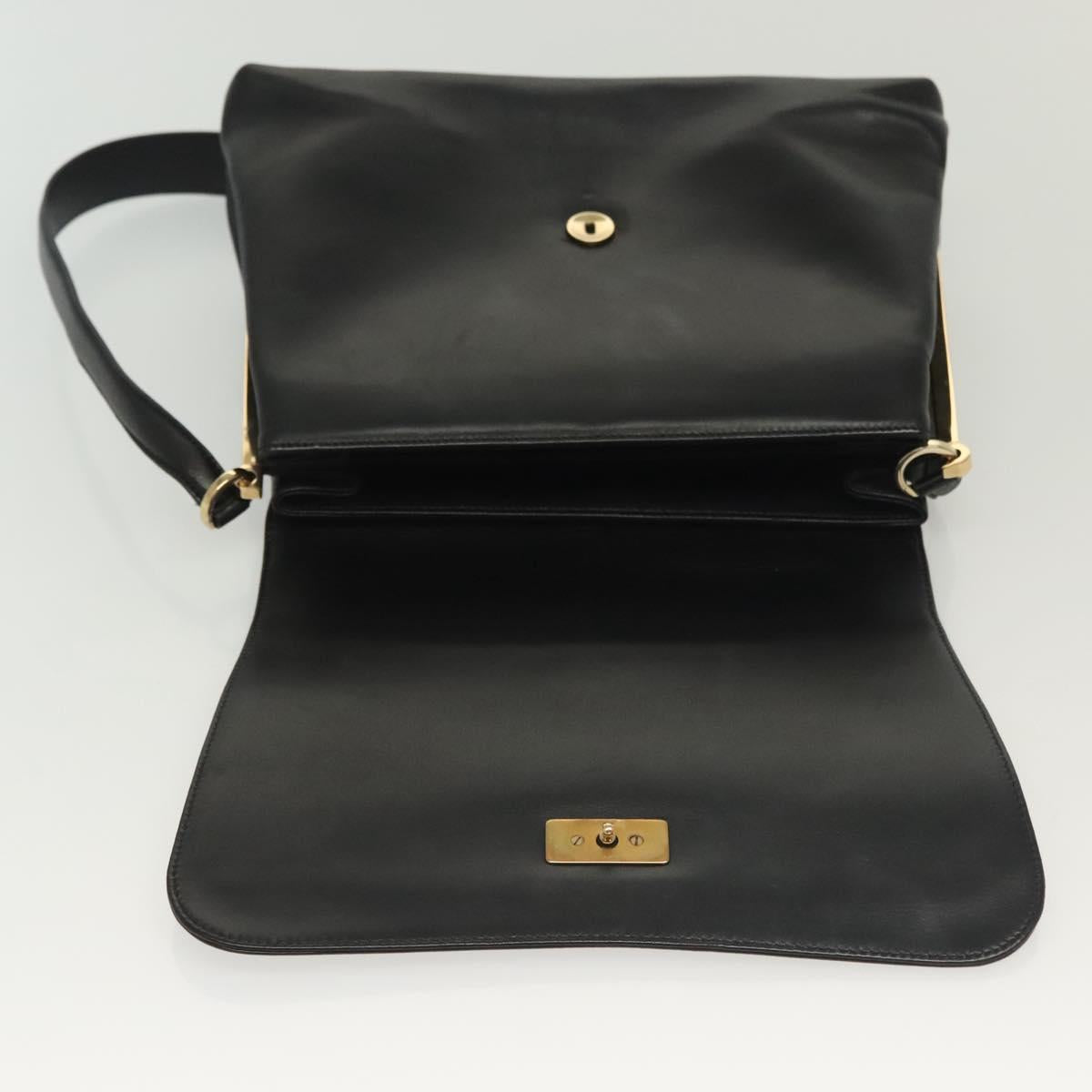 Salvatore Ferragamo Shoulder Bag Leather Black Gold Auth yk19470