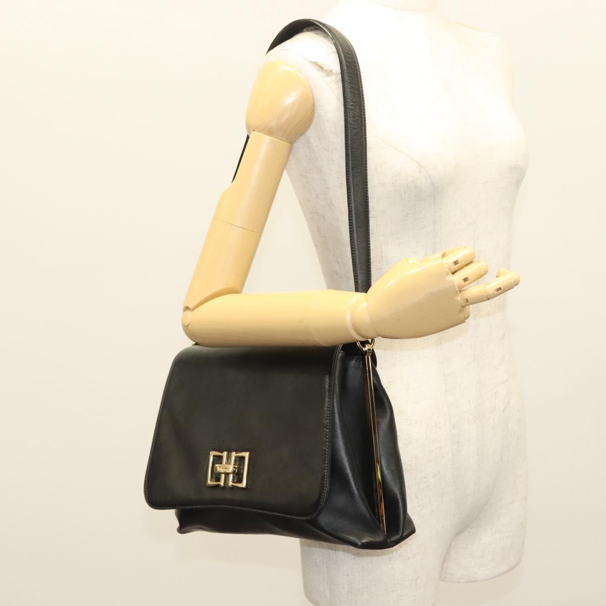 Salvatore Ferragamo Shoulder Bag Leather Black Gold Auth yk19470