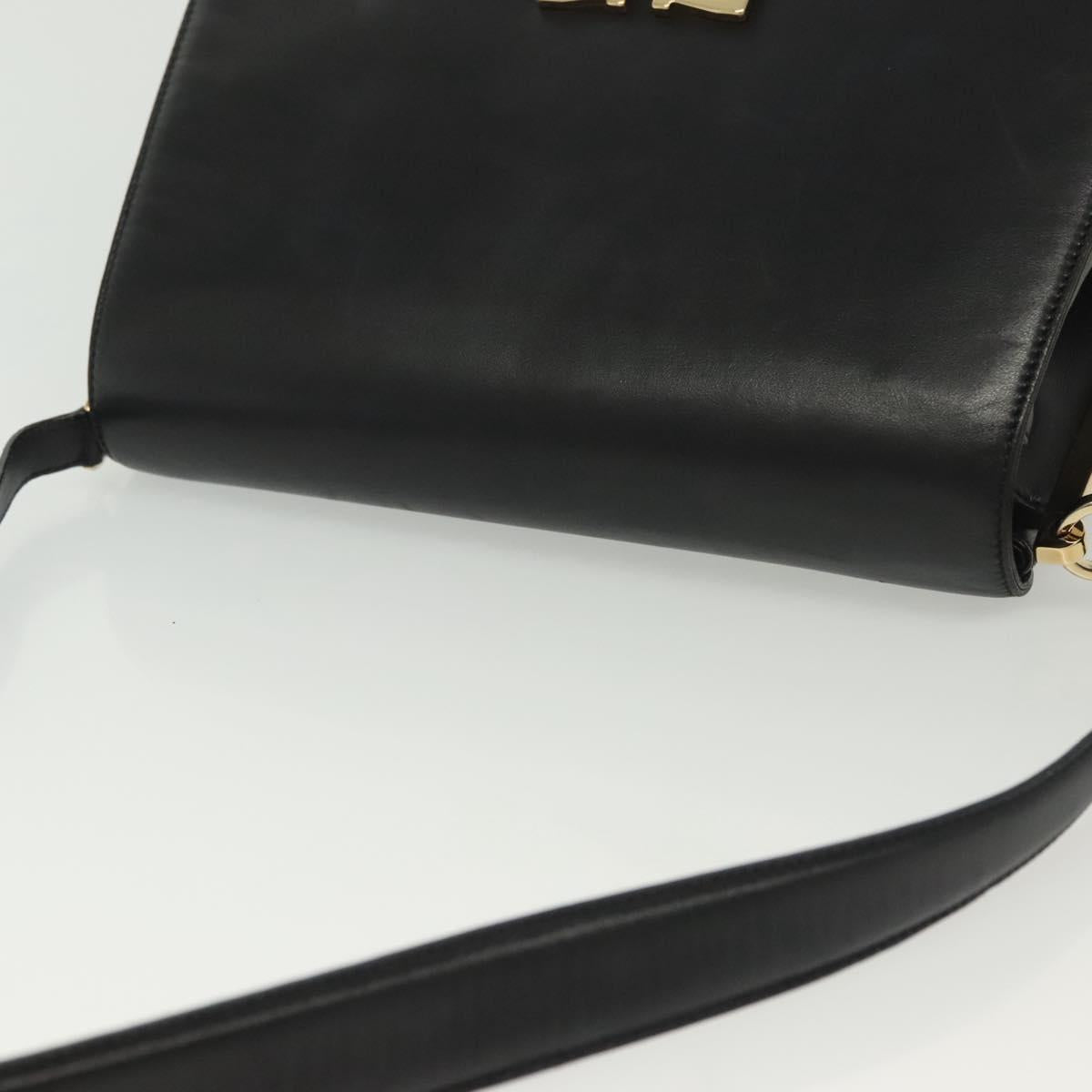 Salvatore Ferragamo Shoulder Bag Leather Black Gold Auth yk19470