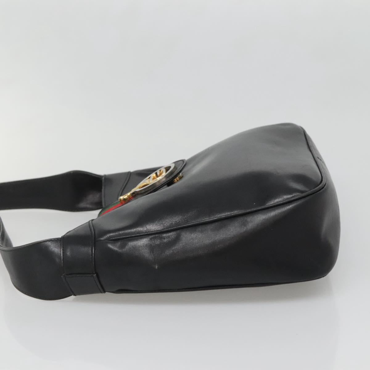 GUCCI Web Sherry Line Shoulder Bag Leather Black Red Green Auth yk19474