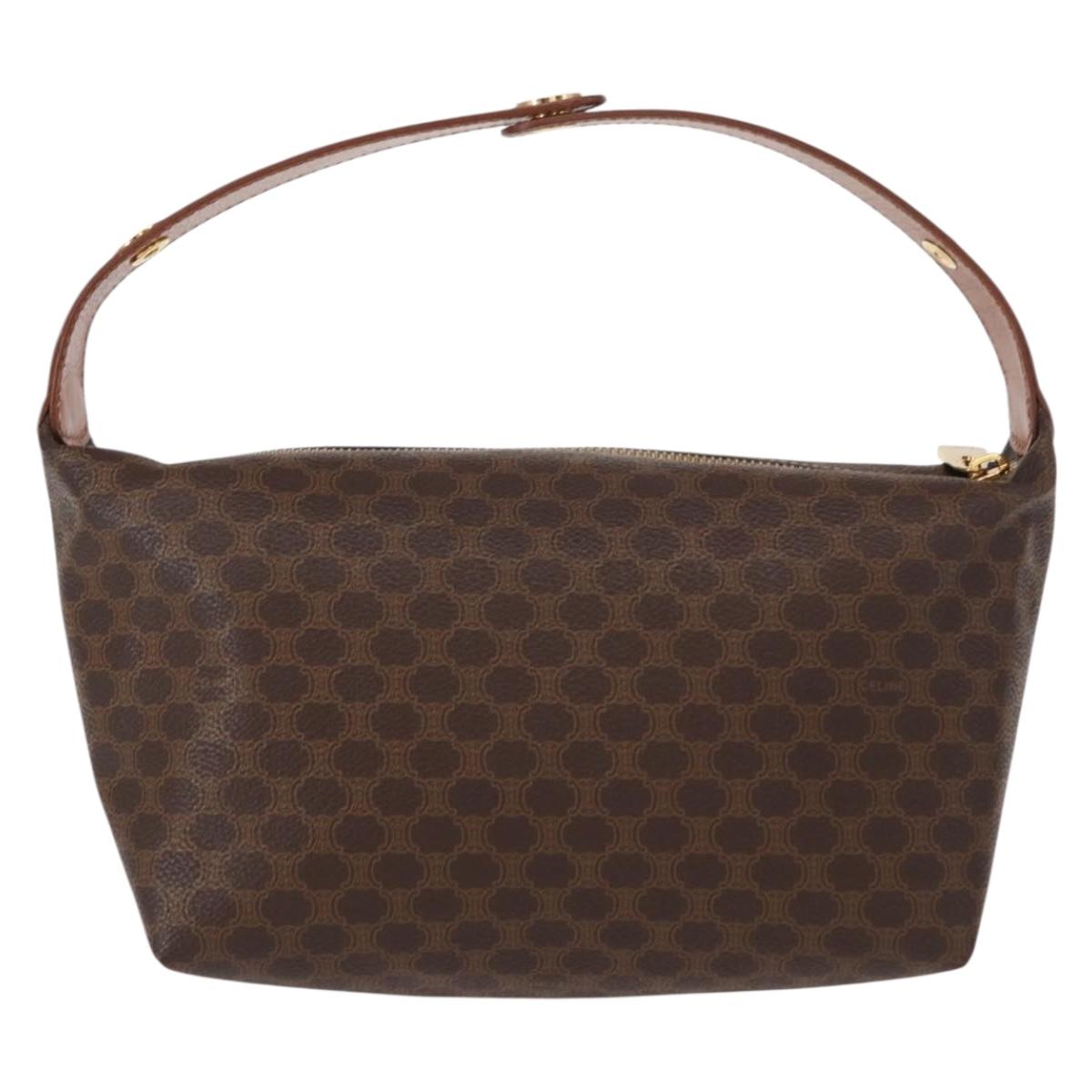 CELINE Macadam Canvas Hand Bag PVC Leather Brown Gold Auth yk19506V