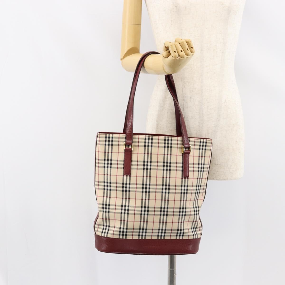 BURBERRY Nova Check Tote Bag Canvas Beige Gold Auth yk19514