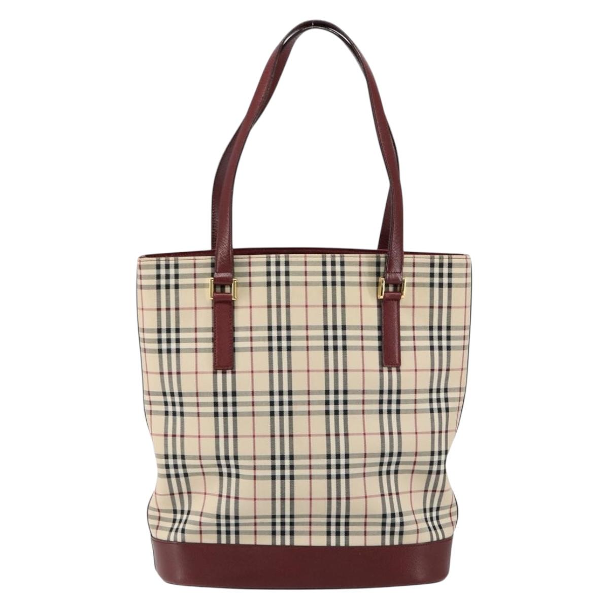 BURBERRY Nova Check Tote Bag Canvas Beige Gold Auth yk19514