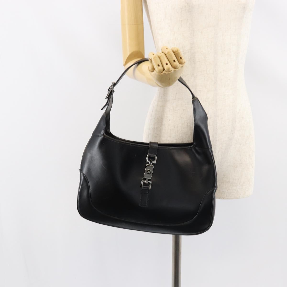 GUCCI Jackie Shoulder Bag Leather Black Silver 001 3306 Auth yk19516