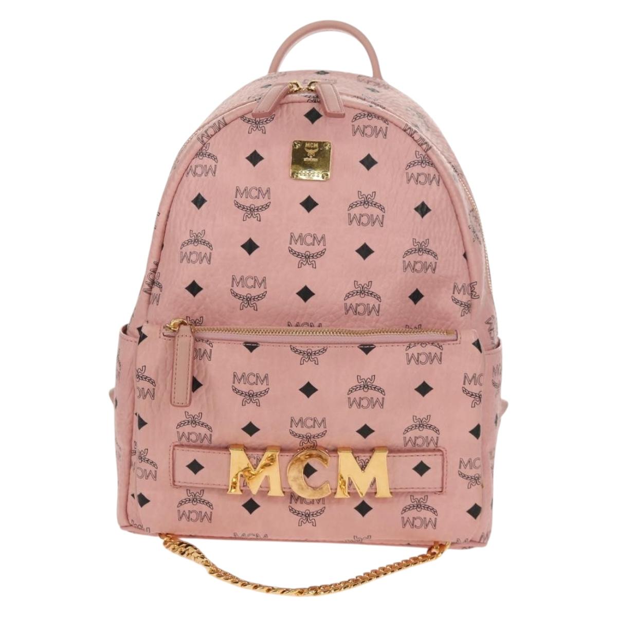 MCM Vicetos Logogram Backpack PVC Leather Pink Gold Auth yk19517A