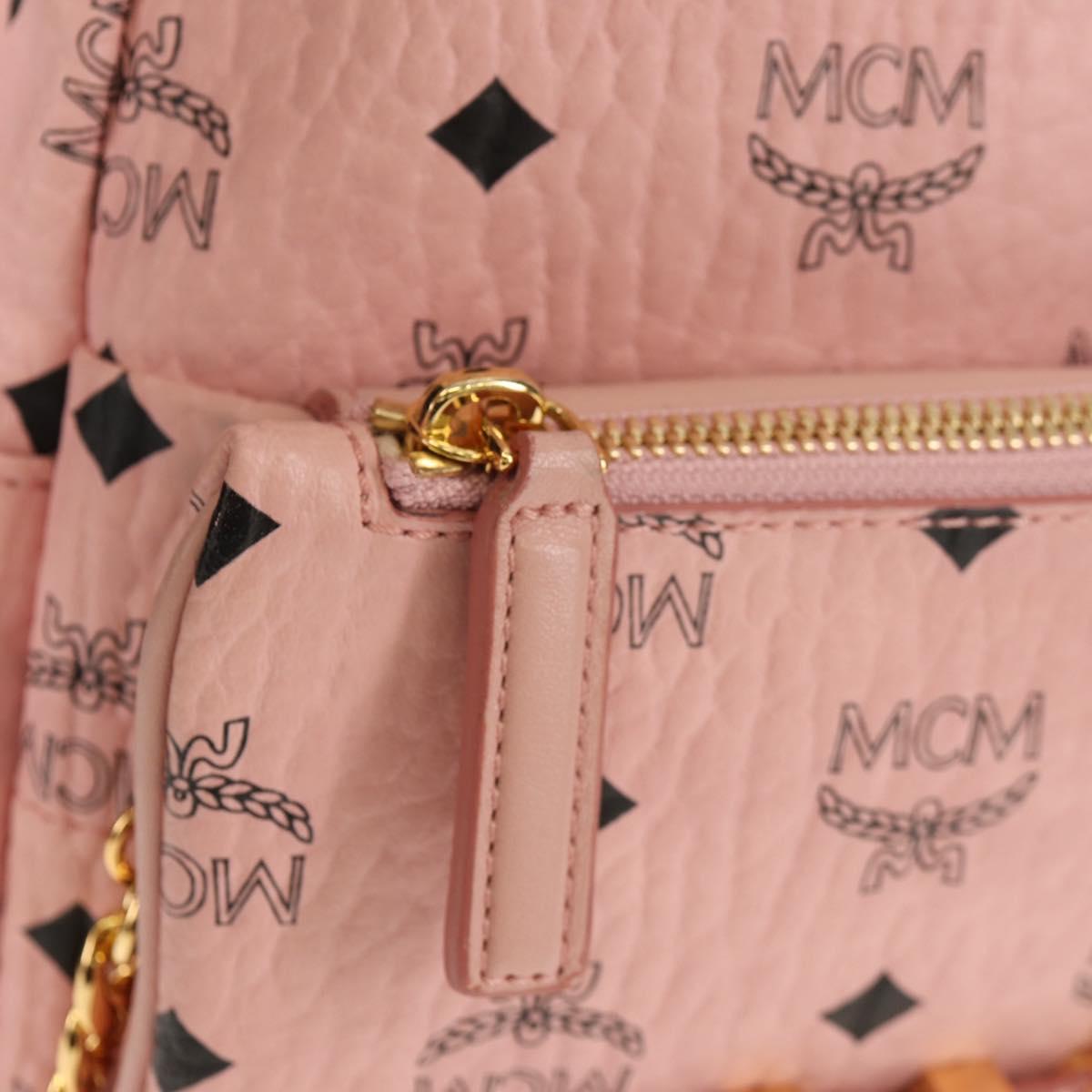 MCM Vicetos Logogram Backpack PVC Leather Pink Gold Auth yk19517A