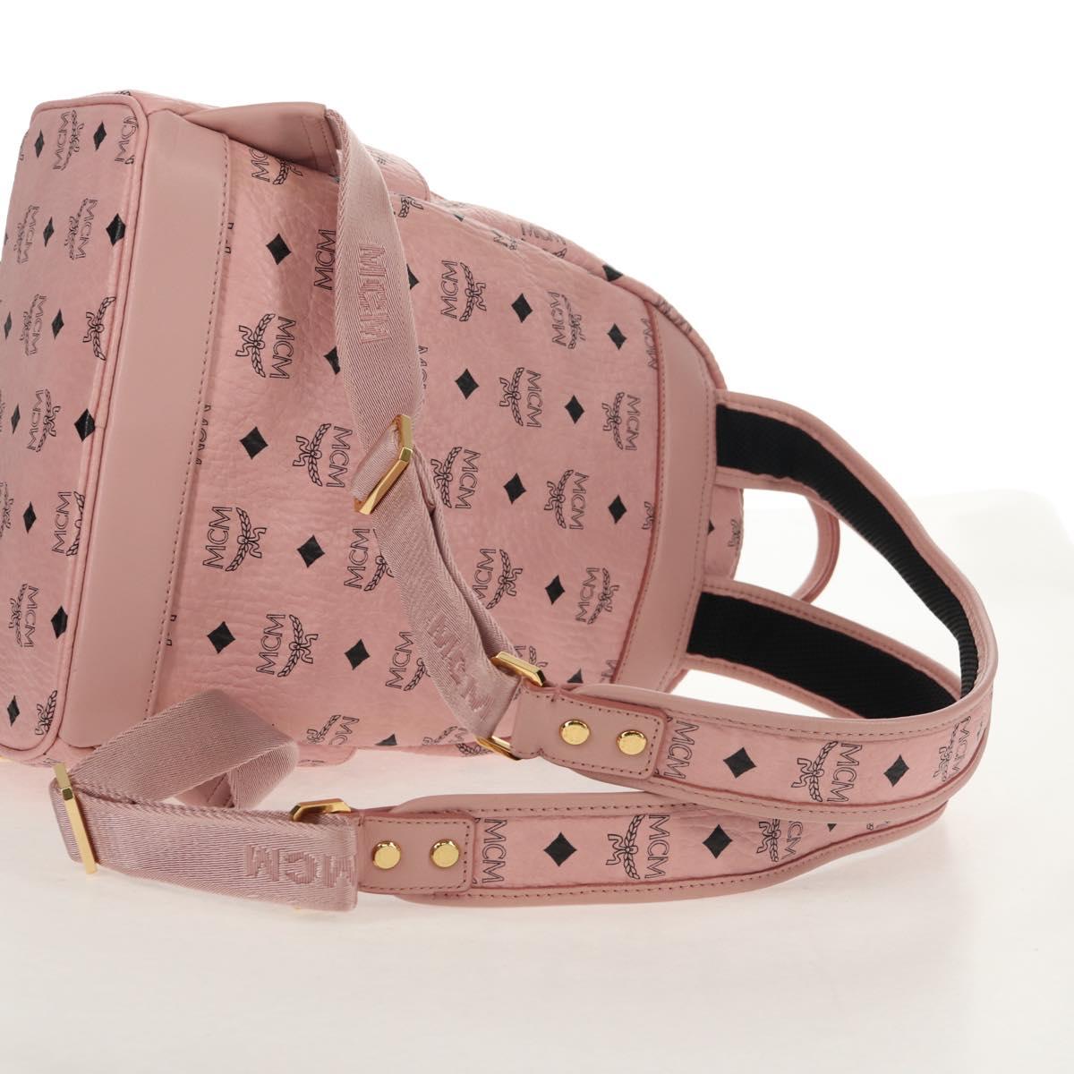 MCM Vicetos Logogram Backpack PVC Leather Pink Gold Auth yk19517A