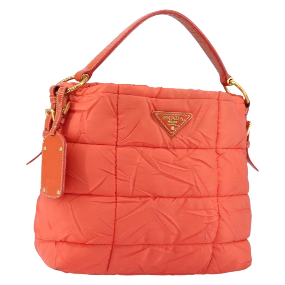 PRADA Shoulder Bag Nylon Orange Gold Auth yk19518