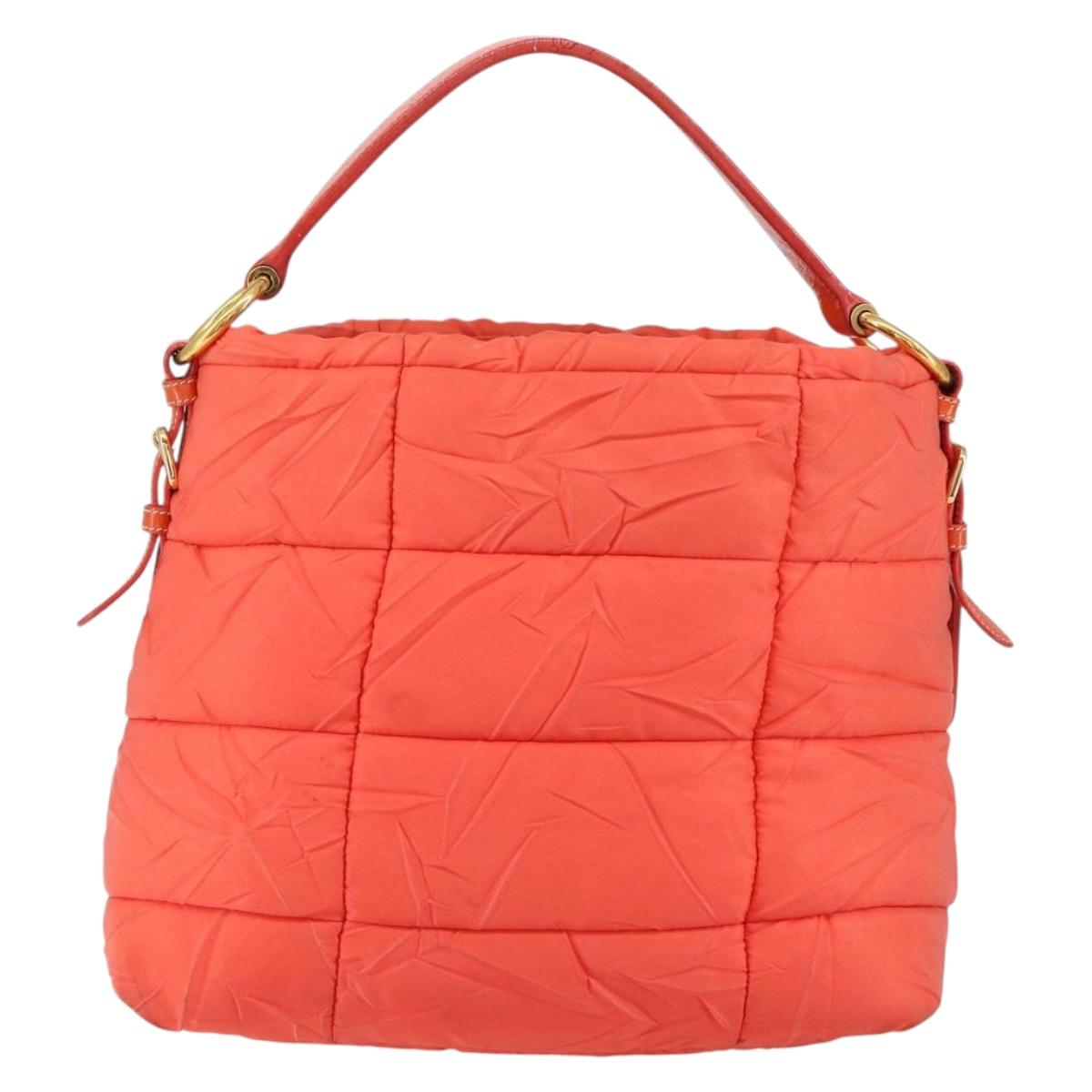 PRADA Shoulder Bag Nylon Orange Gold Auth yk19518