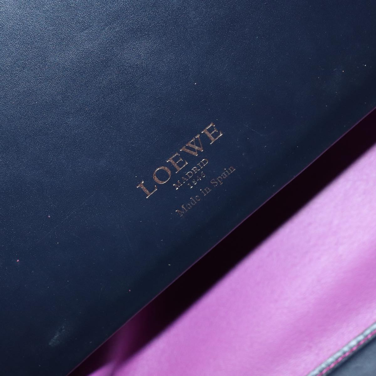 LOEWE Anagram Tote Bag Leather Navy Gold Auth yk19519