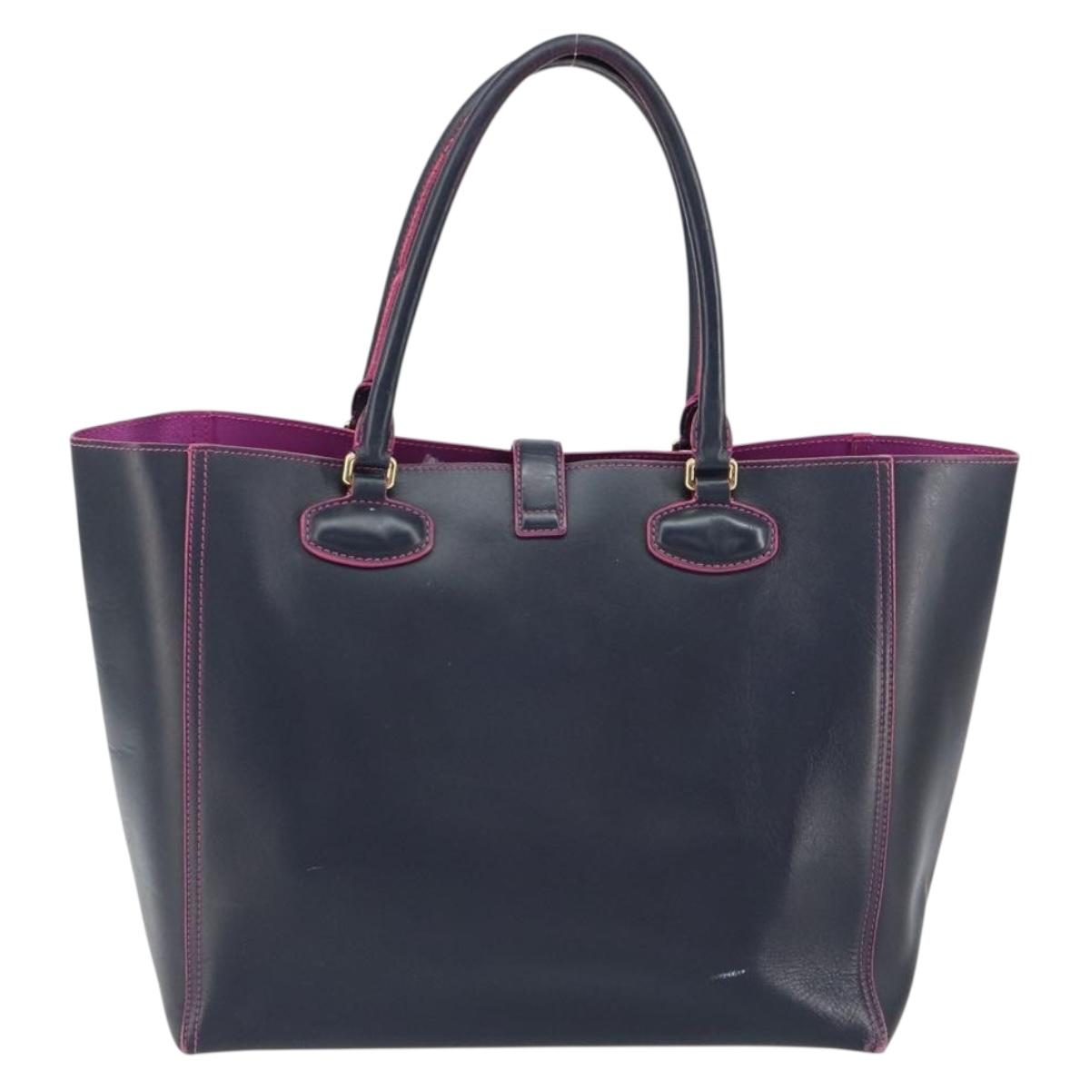 LOEWE Anagram Tote Bag Leather Navy Gold Auth yk19519