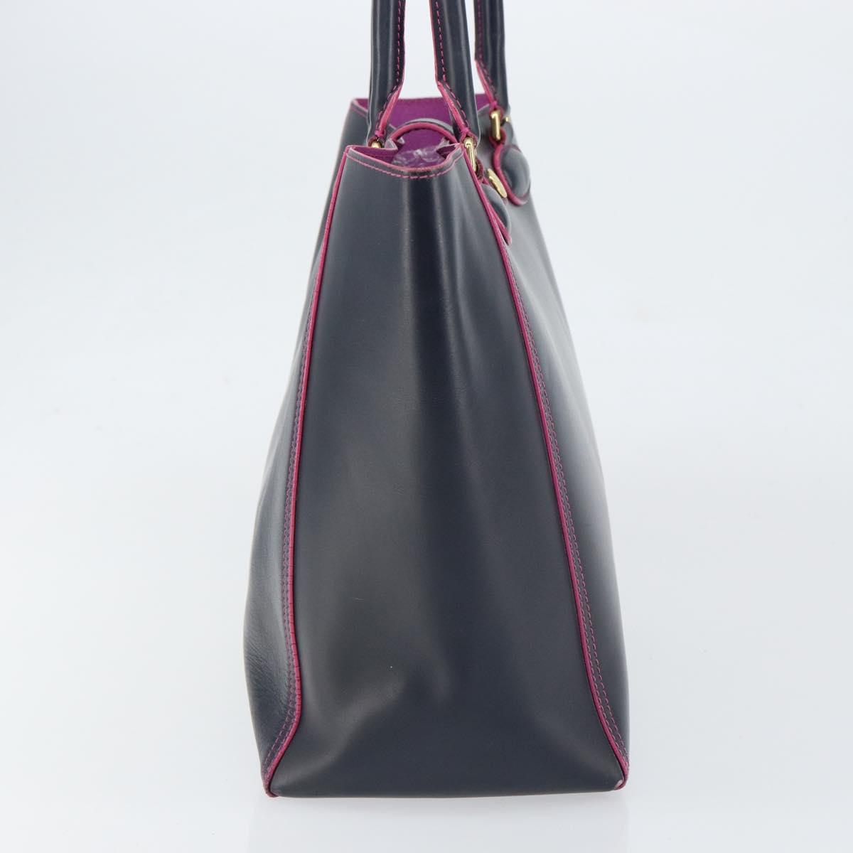 LOEWE Anagram Tote Bag Leather Navy Gold Auth yk19519