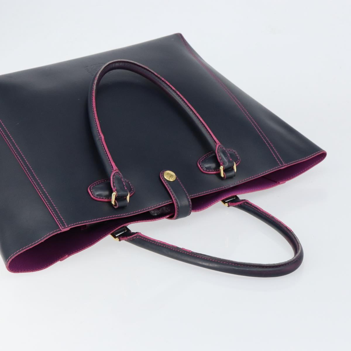 LOEWE Anagram Tote Bag Leather Navy Gold Auth yk19519