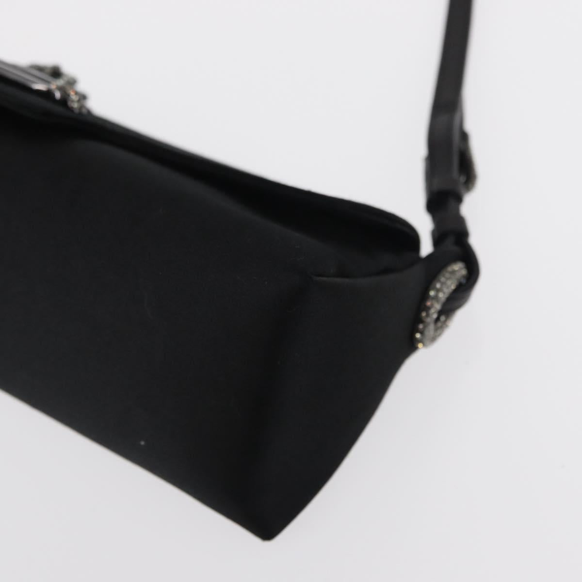 Jimmy Choo Turita Chain Shoulder Bag Satin Black Silver Auth yk19524
