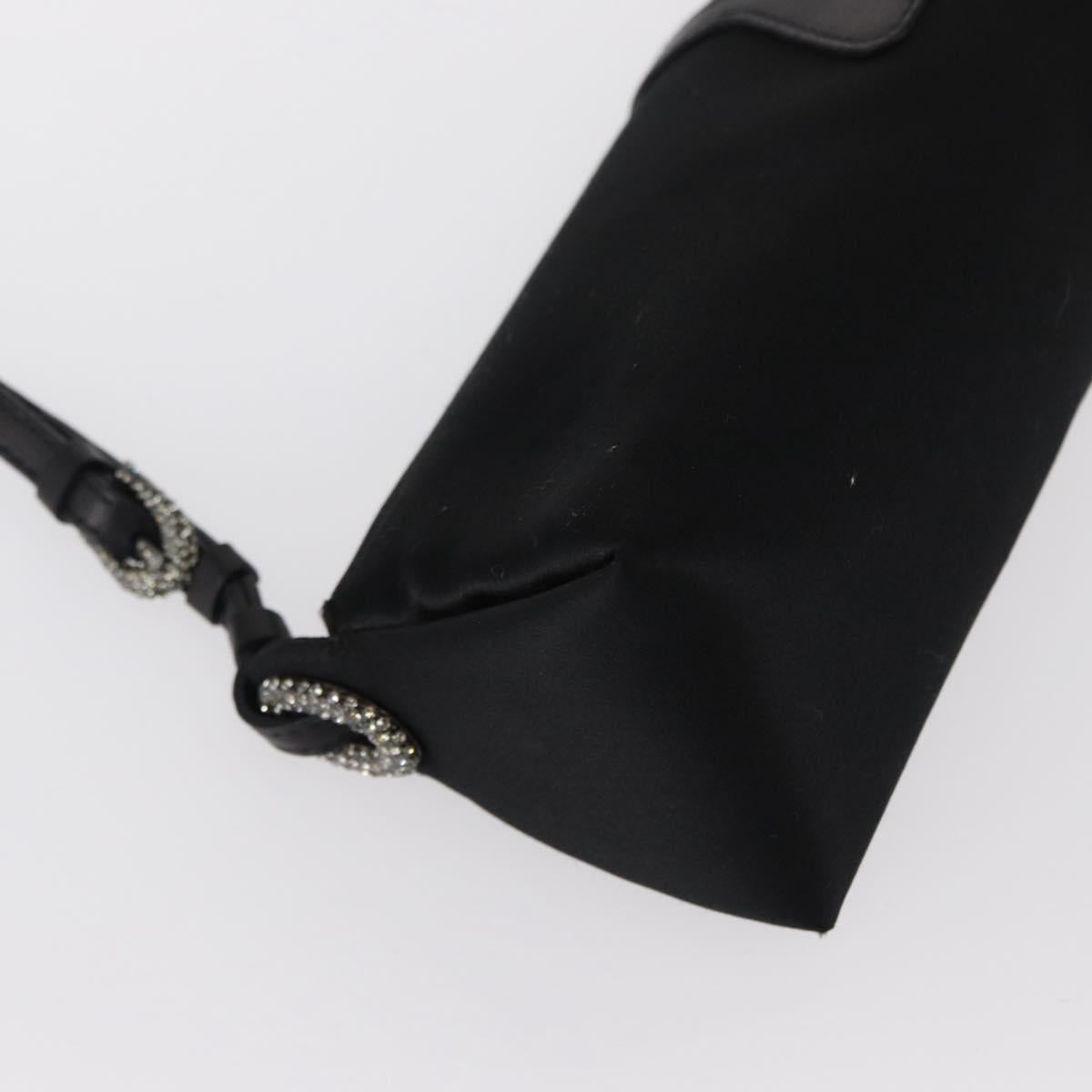 Jimmy Choo Turita Chain Shoulder Bag Satin Black Silver Auth yk19524