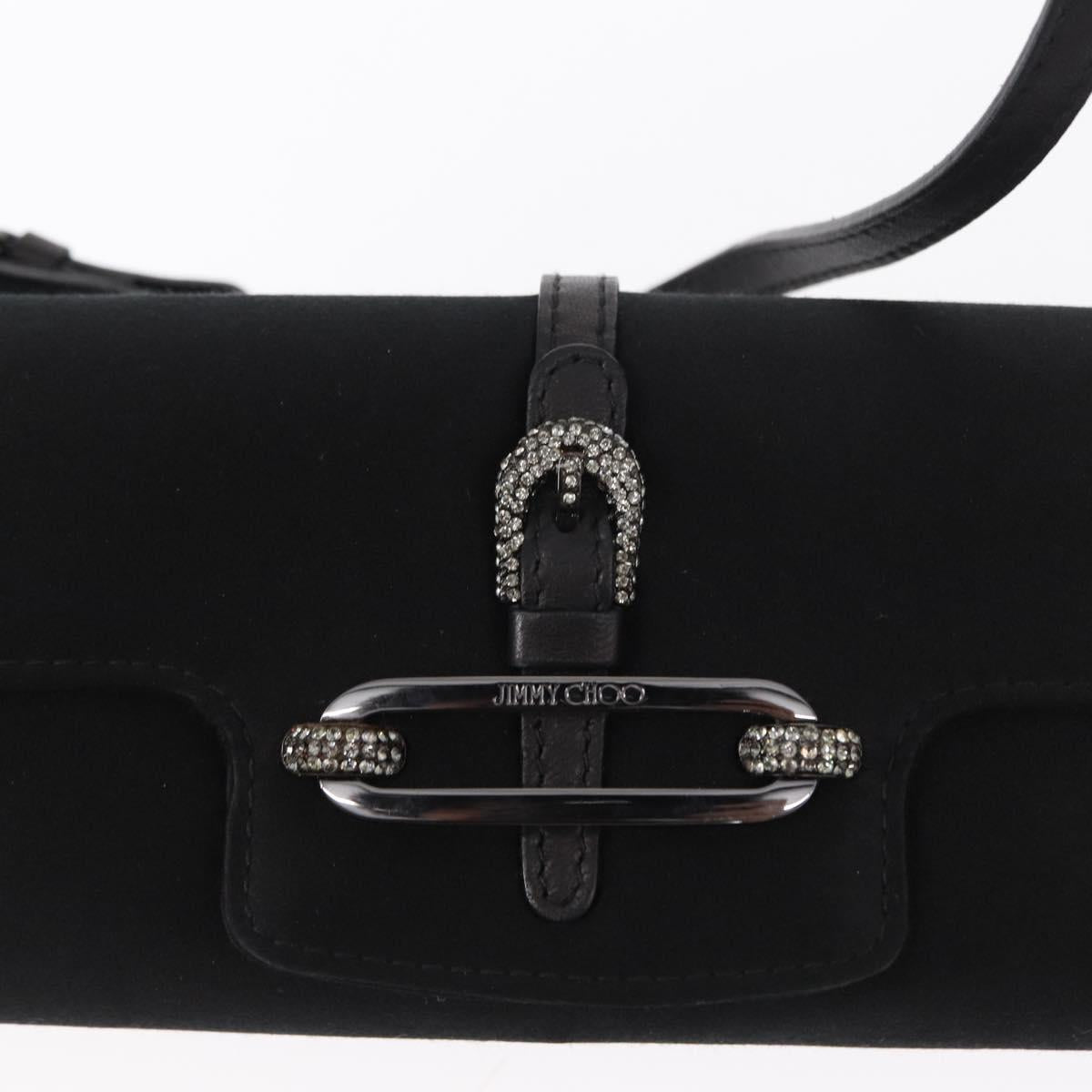Jimmy Choo Turita Chain Shoulder Bag Satin Black Silver Auth yk19524