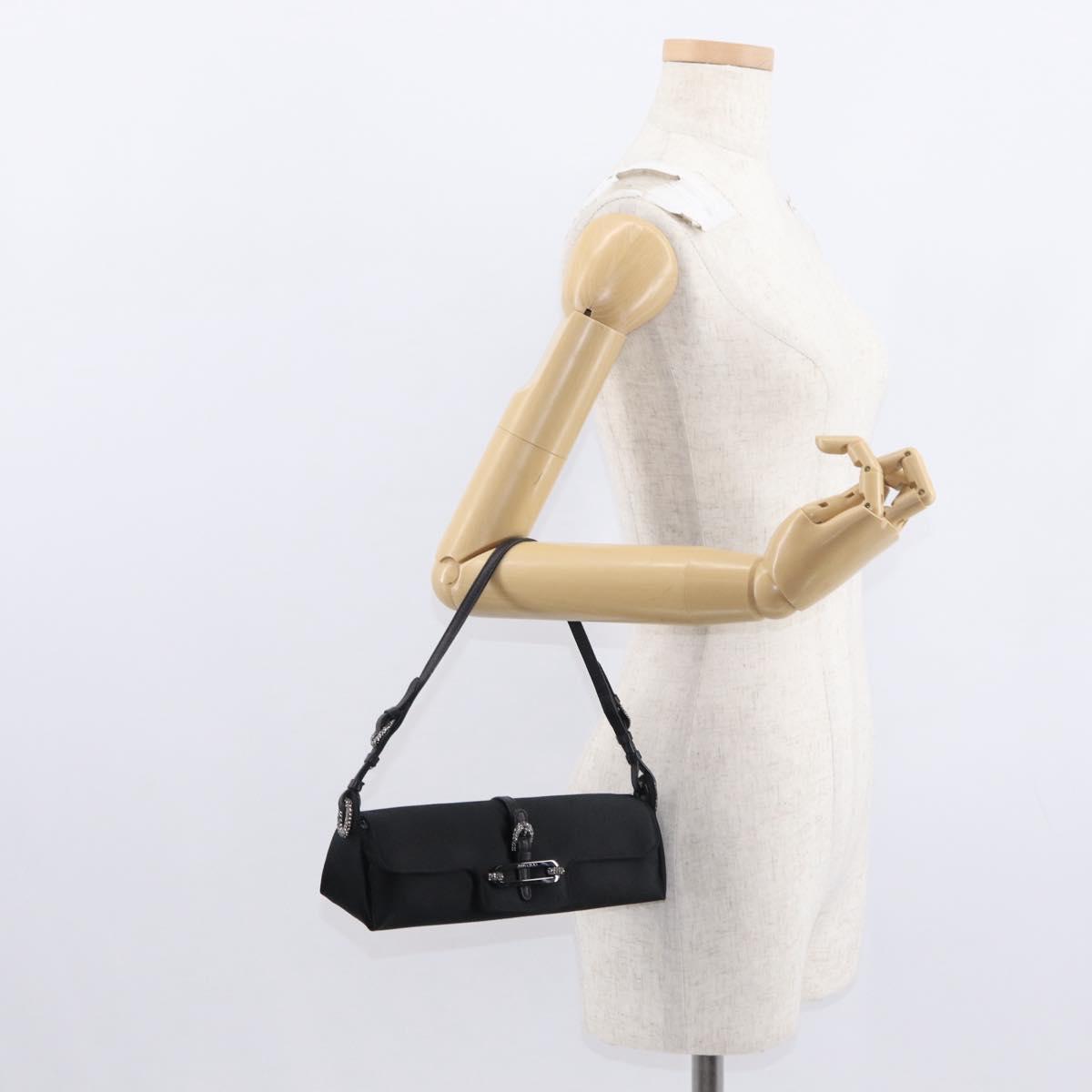 Jimmy Choo Turita Chain Shoulder Bag Satin Black Silver Auth yk19524