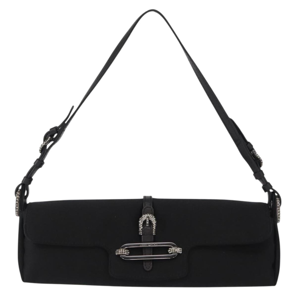 Jimmy Choo Turita Chain Shoulder Bag Satin Black Silver Auth yk19524