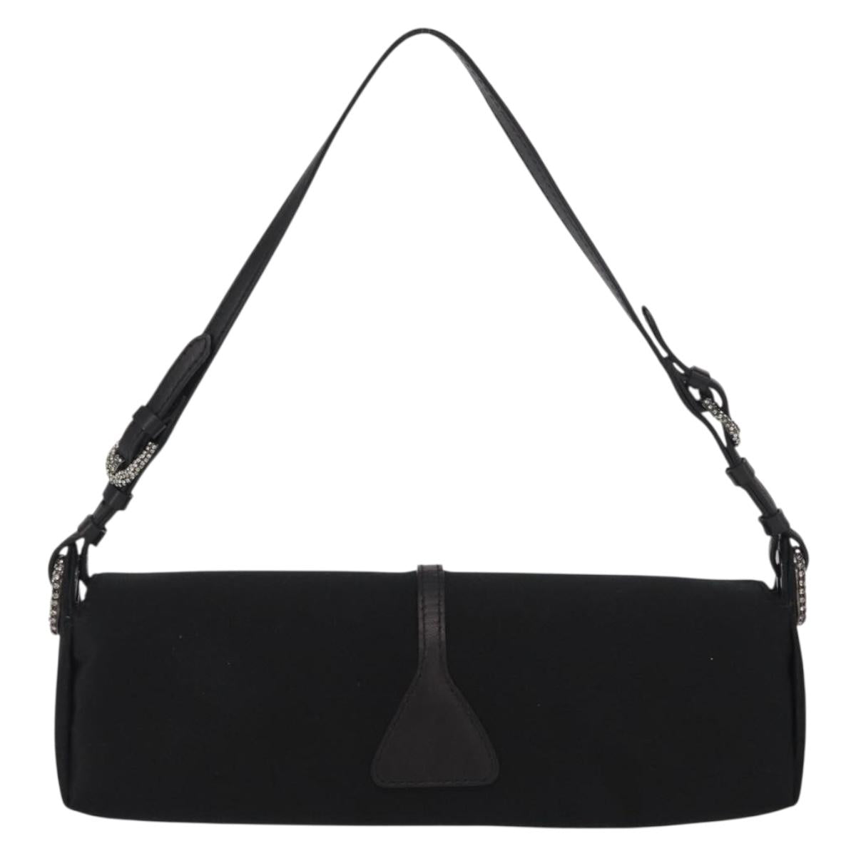 Jimmy Choo Turita Chain Shoulder Bag Satin Black Silver Auth yk19524