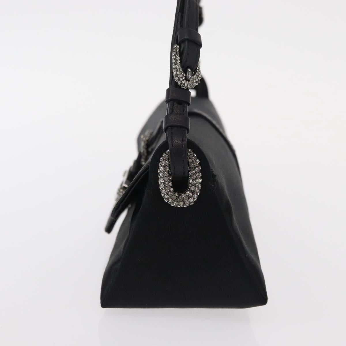 Jimmy Choo Turita Chain Shoulder Bag Satin Black Silver Auth yk19524