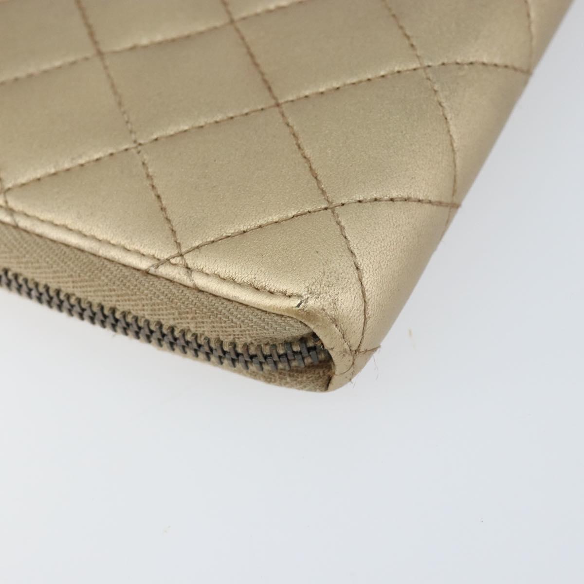 CHANEL 2.55 Matelasse Long Wallet Lamb Skin Gold CC Auth yk19525