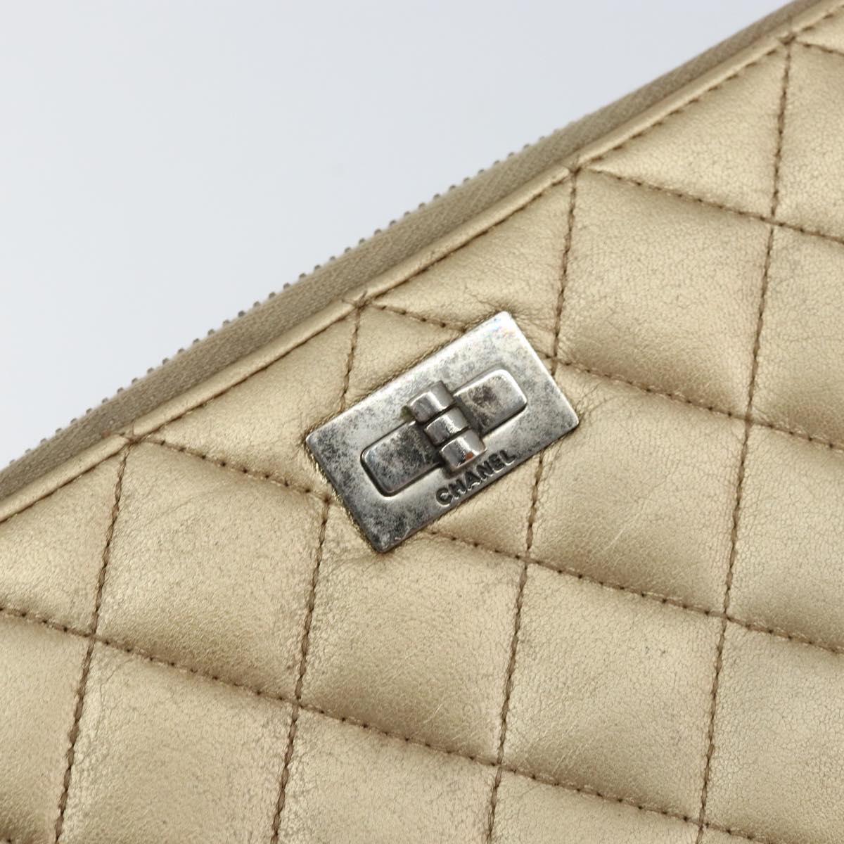 CHANEL 2.55 Matelasse Long Wallet Lamb Skin Gold CC Auth yk19525