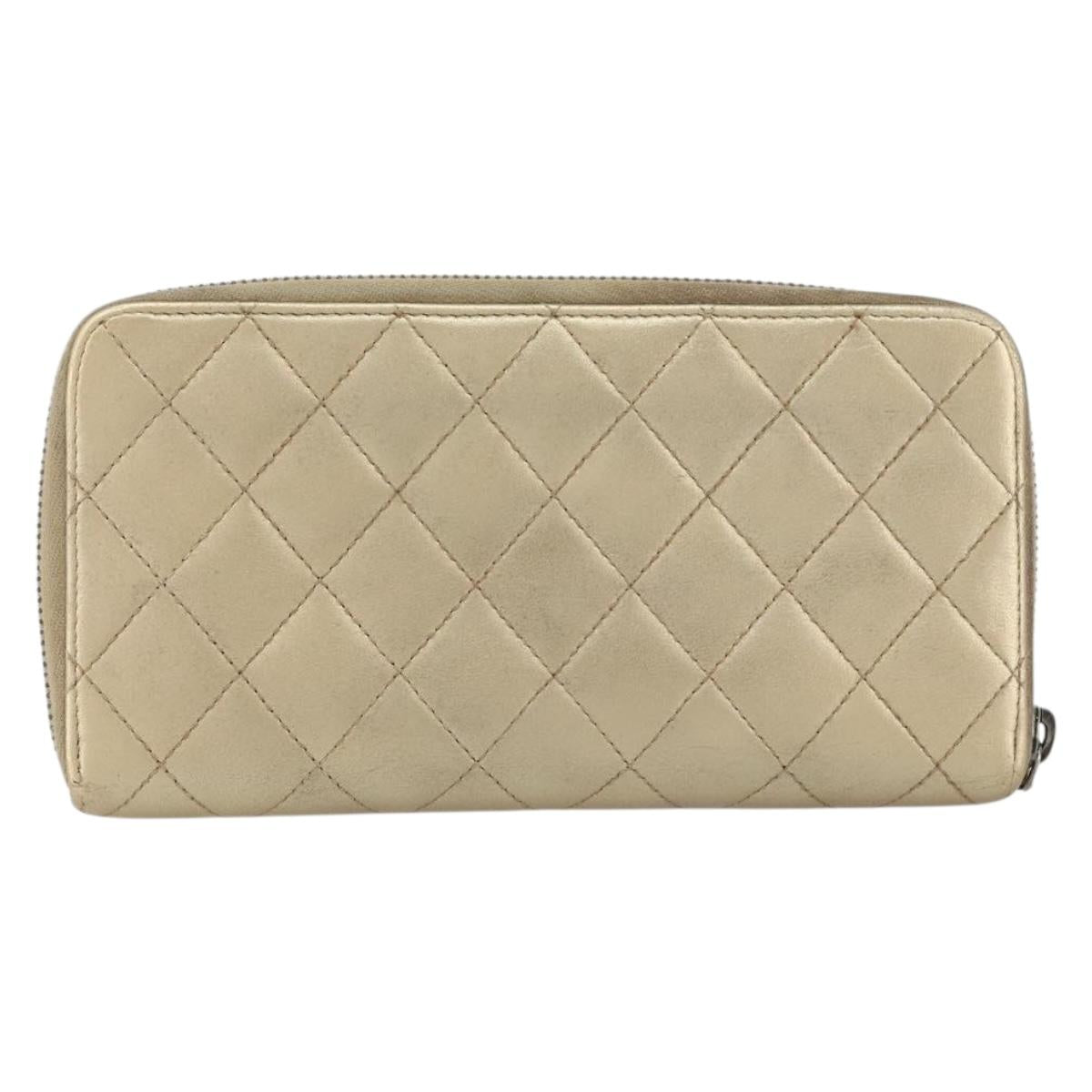 CHANEL 2.55 Matelasse Long Wallet Lamb Skin Gold CC Auth yk19525