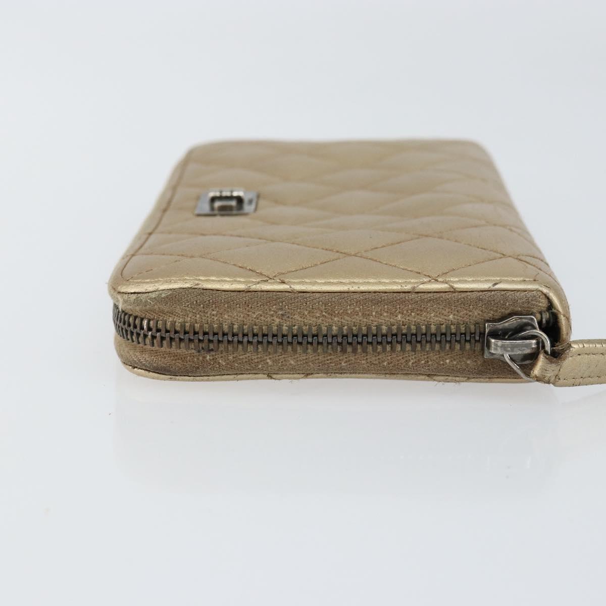 CHANEL 2.55 Matelasse Long Wallet Lamb Skin Gold CC Auth yk19525
