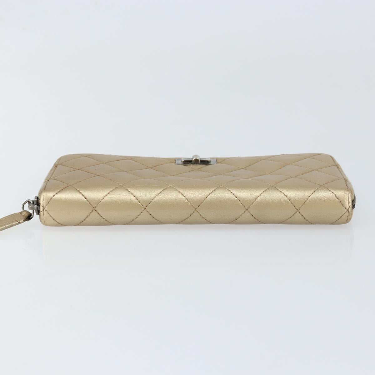 CHANEL 2.55 Matelasse Long Wallet Lamb Skin Gold CC Auth yk19525