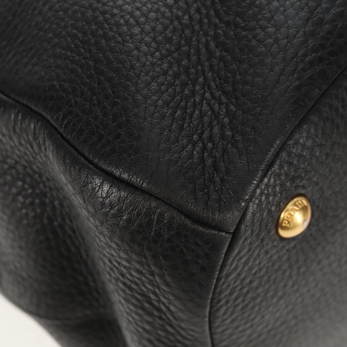PRADA Hand Bag Leather 2way Black Gold Auth yk19532V