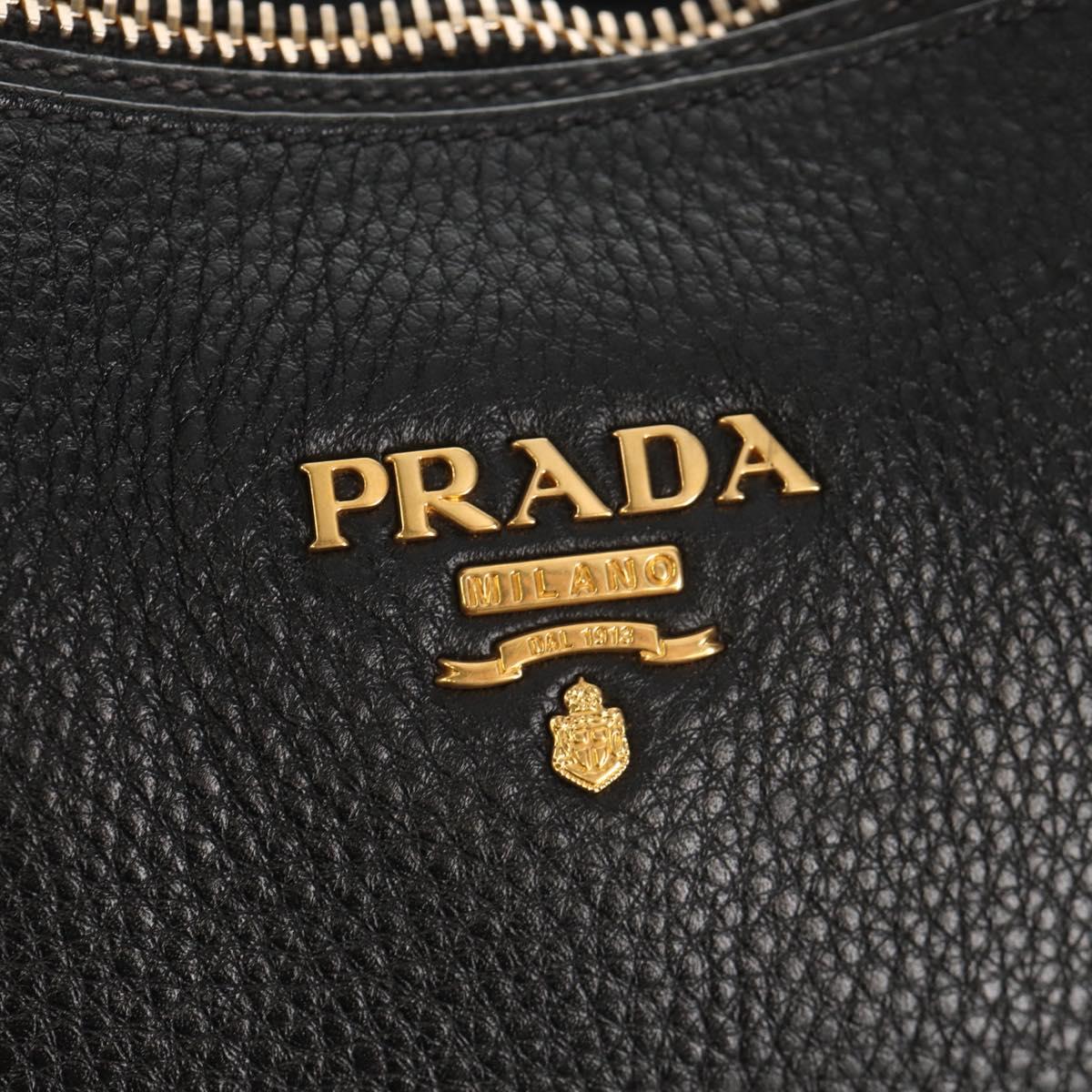 PRADA Hand Bag Leather 2way Black Gold Auth yk19532V