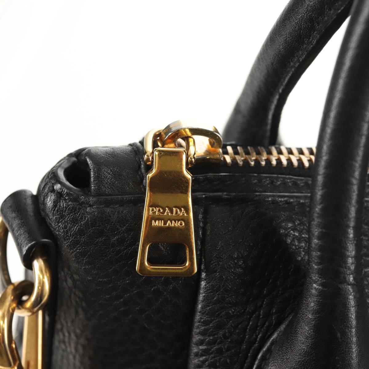 PRADA Hand Bag Leather 2way Black Gold Auth yk19532V