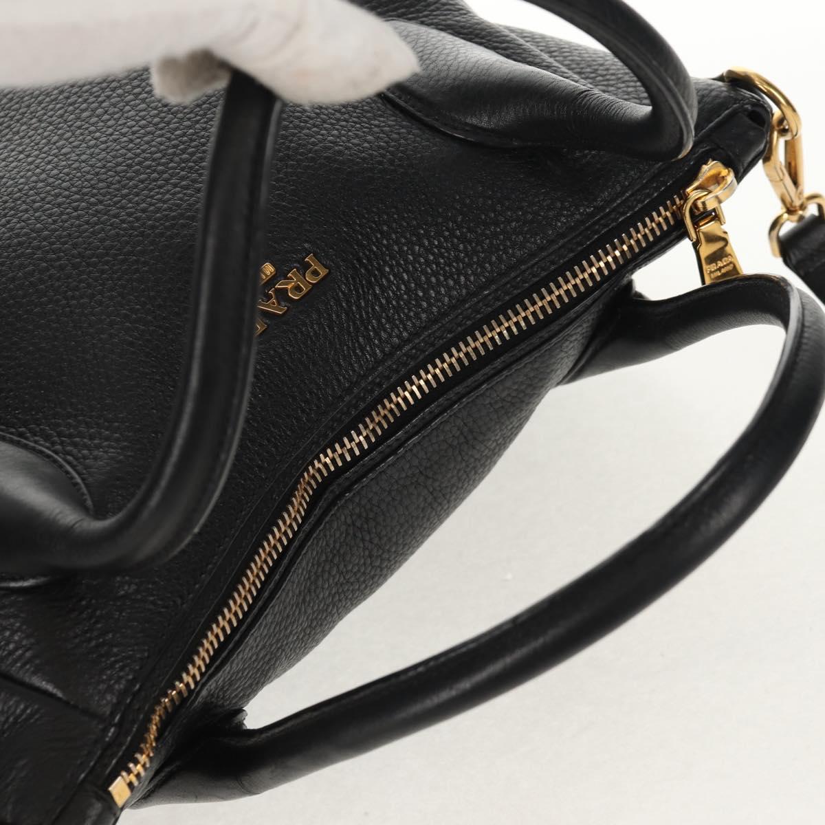 PRADA Hand Bag Leather 2way Black Gold Auth yk19532V
