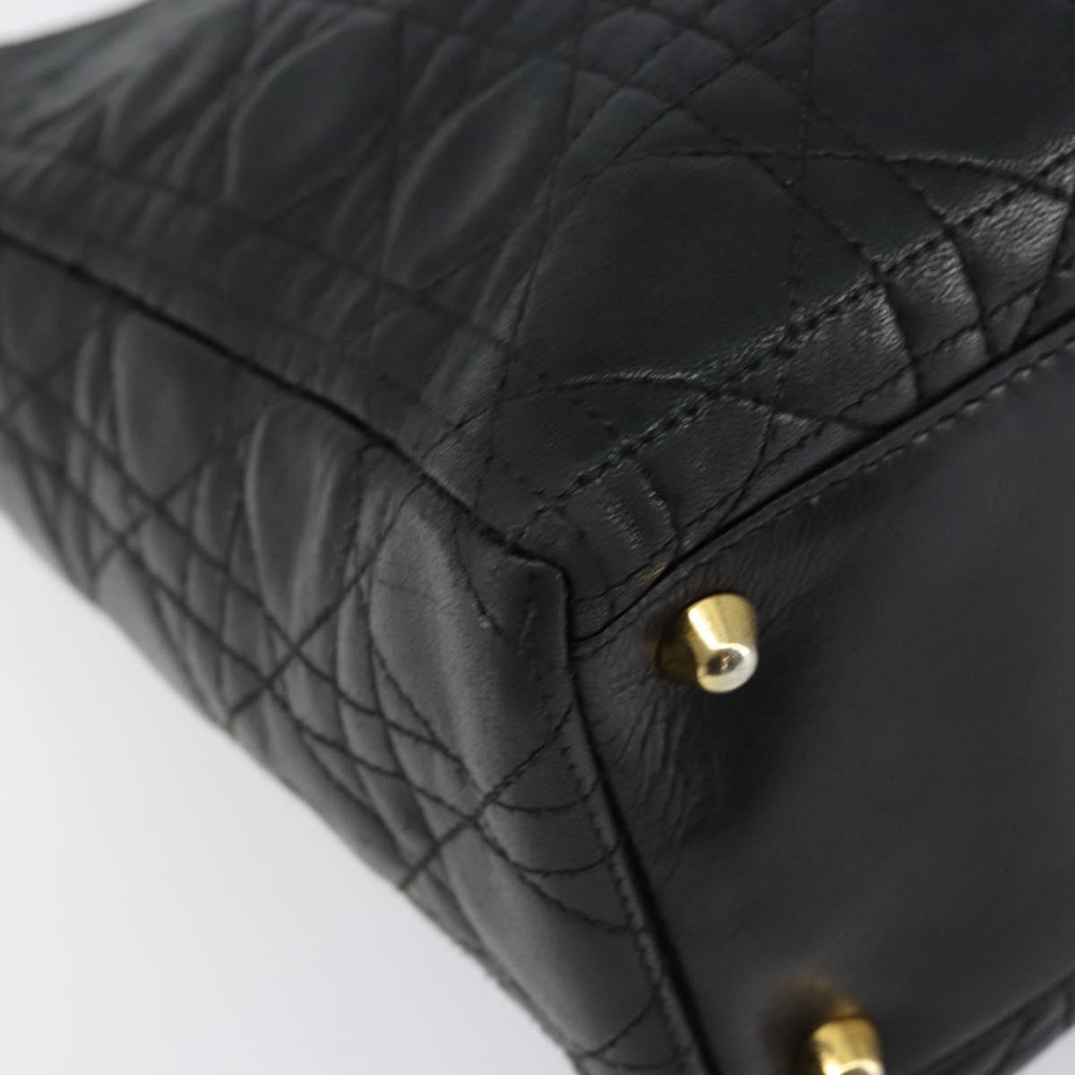 Christian Dior Canage Lady Dior Hand Bag Lamb Skin Black Gold Auth yk19533