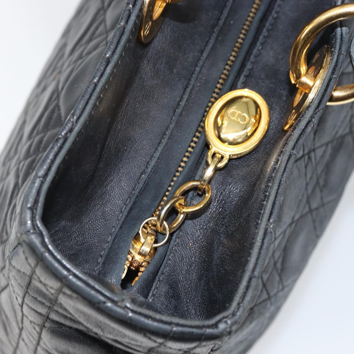 Christian Dior Canage Lady Dior Hand Bag Lamb Skin Black Gold Auth yk19533