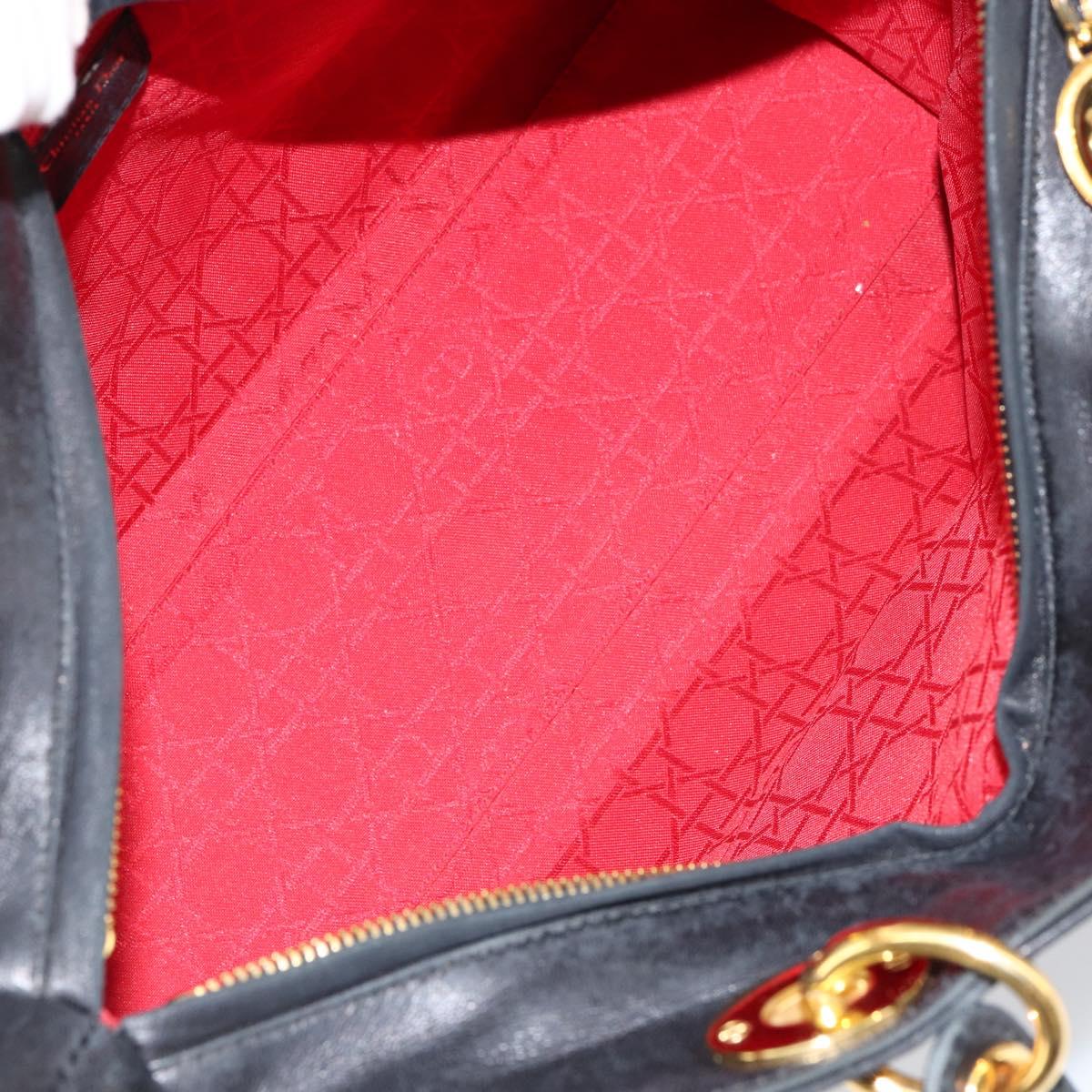 Christian Dior Canage Lady Dior Hand Bag Lamb Skin Black Gold Auth yk19533
