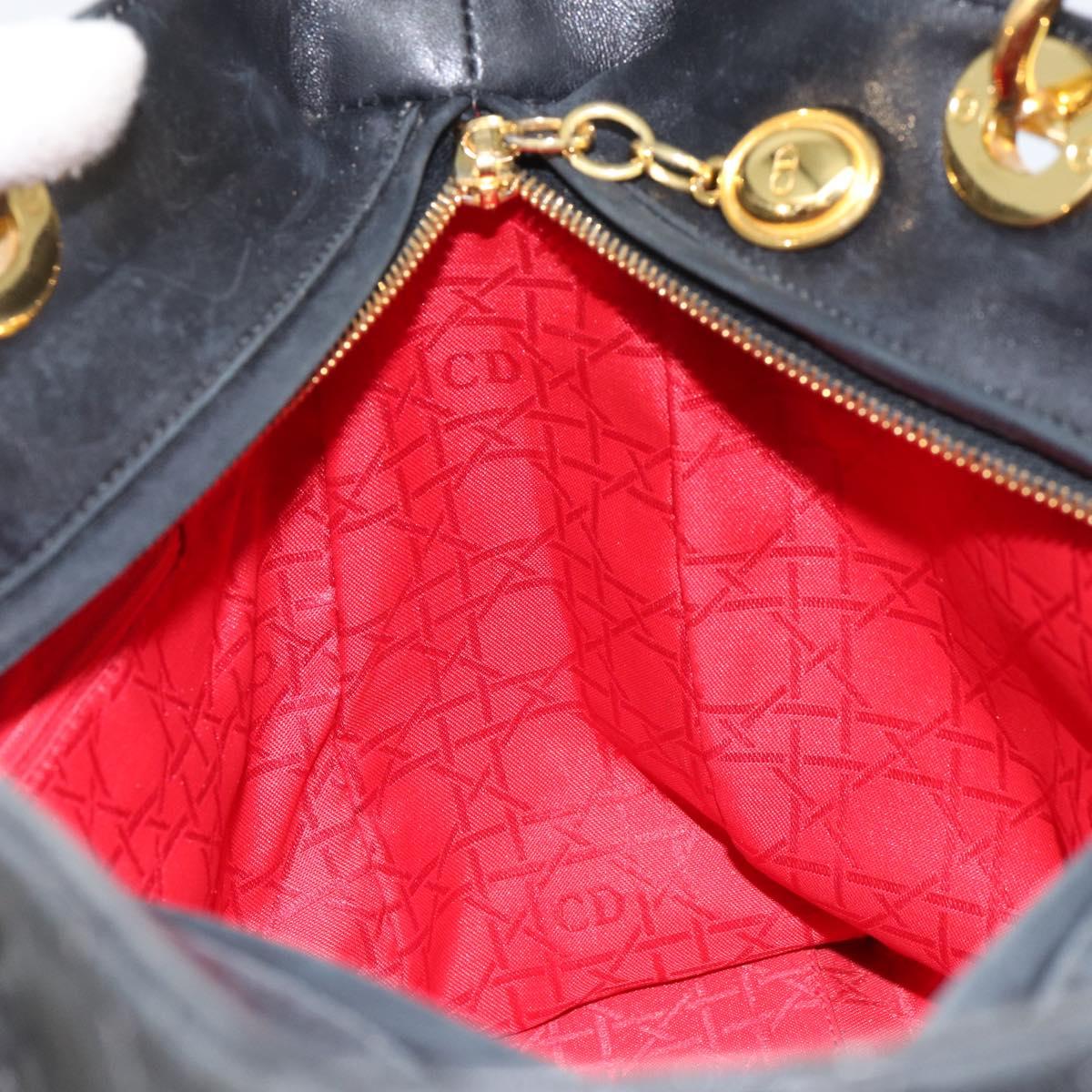 Christian Dior Canage Lady Dior Hand Bag Lamb Skin Black Gold Auth yk19533