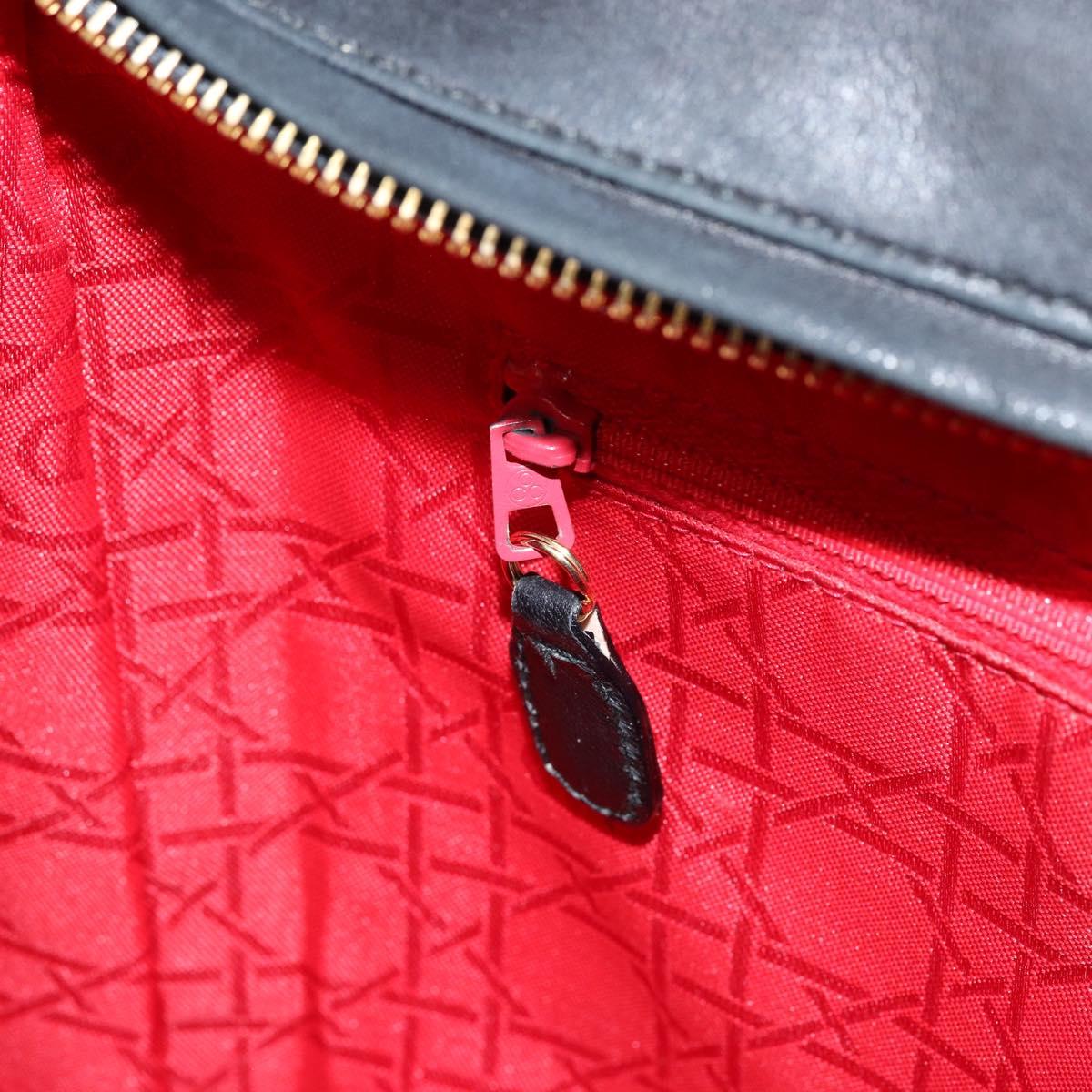 Christian Dior Canage Lady Dior Hand Bag Lamb Skin Black Gold Auth yk19533